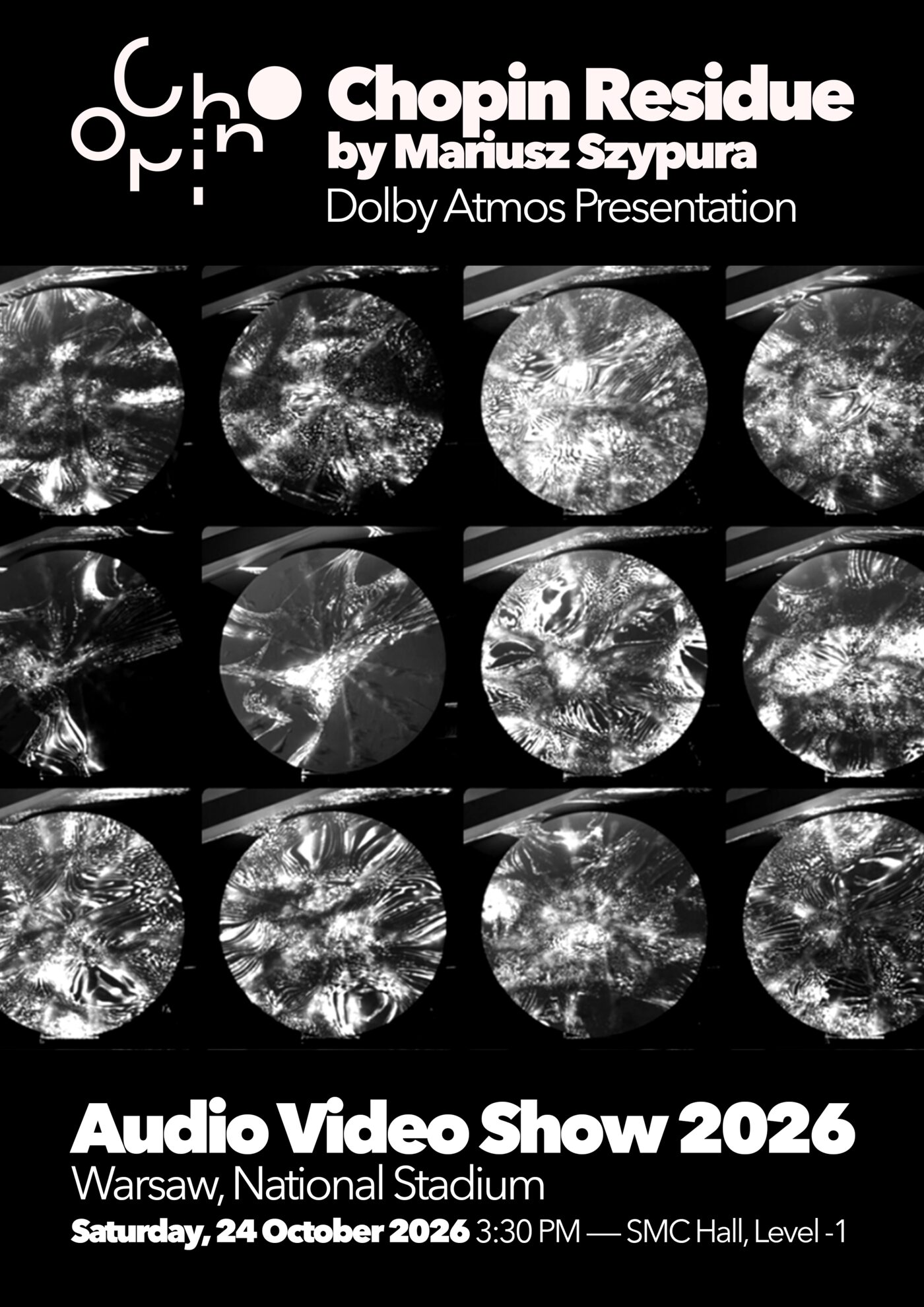 Audio Video Show 2026 Chopin Residue Dolby Atmos presentation at PGE Narodowy Warsaw poster