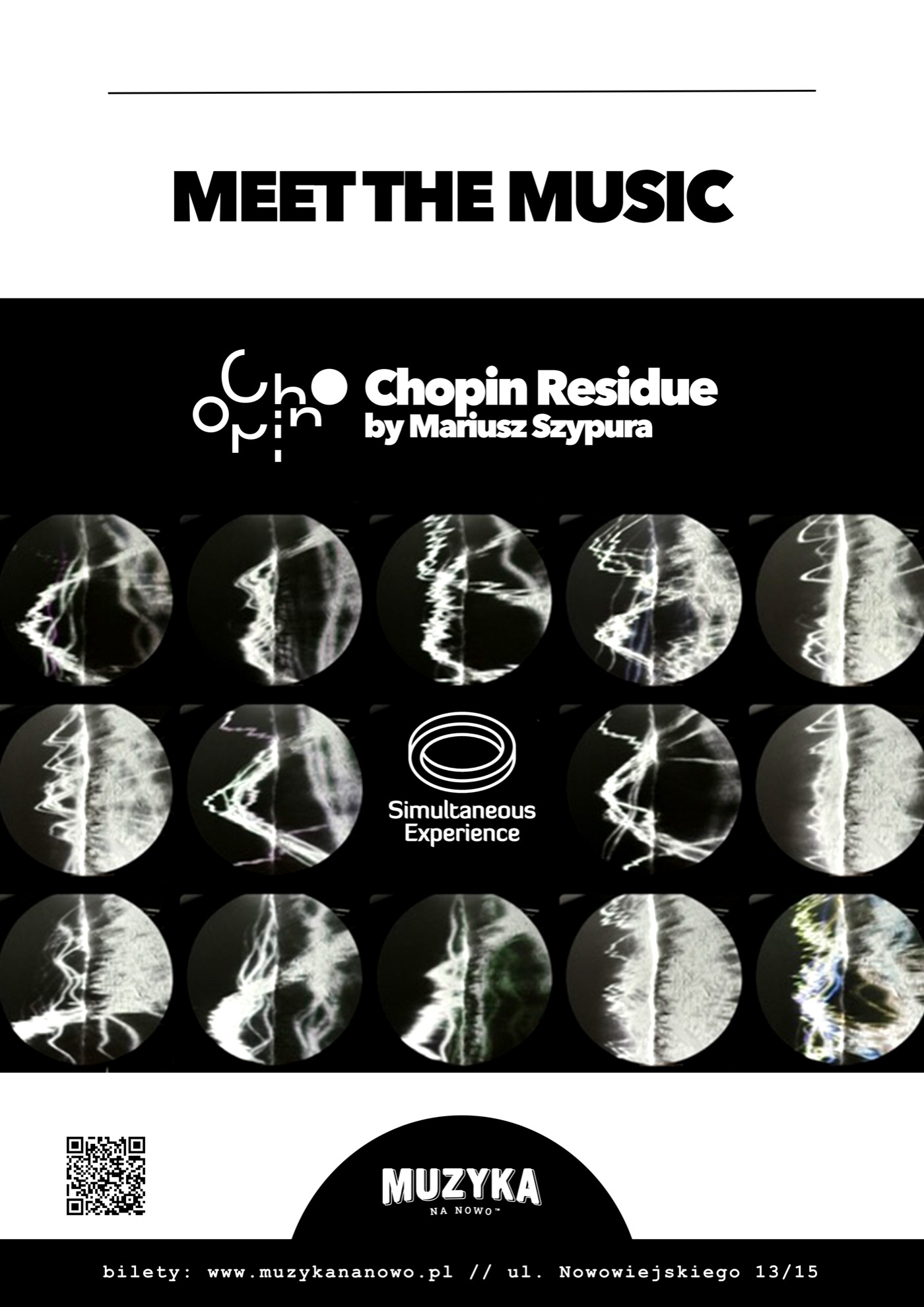 Meet the Music · Chopin Residue by Mariusz Szypura · Simultaneous Experience listening session · Muzyka na Nowo, Poznań · 22 October 2026 poster